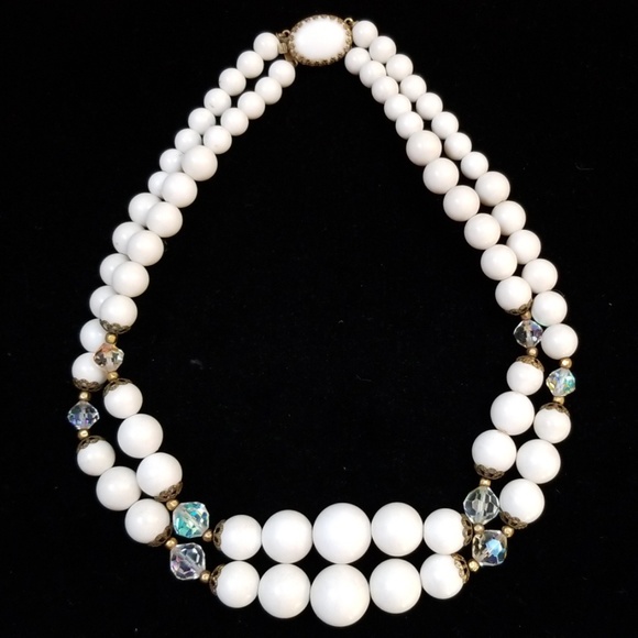 Vintage Crystal White Beaded Multi Strand Necklace - Picture 6 of 11